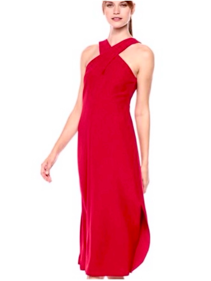 Maggy London Cranberry Red Crossover Midi Dress